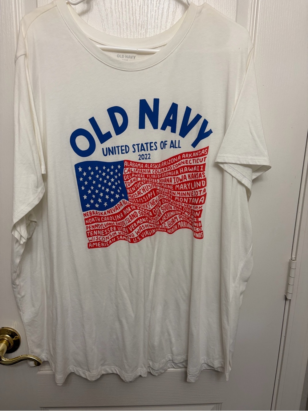 Old Navy White Short-Sleeve Graphic Tee with Blue & Red Flag Print